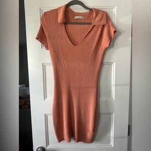 Abercrombie & Fitch Collared Ribbed Mini Dress in Coral